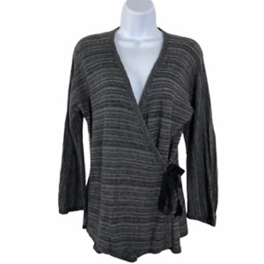 Eileen Fisher Wrap Sweater Women's Size Medium Black Tencel Lyocell Merino Wool